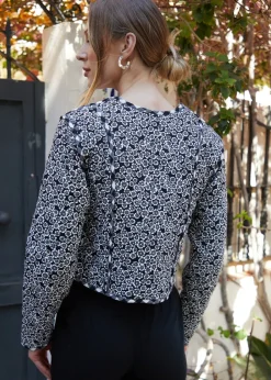 Threadbare Black Floral Tie Front Reversible Quilted Jacket