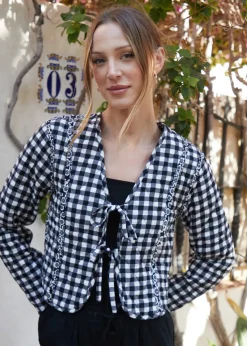 Threadbare Black Floral Tie Front Reversible Quilted Jacket
