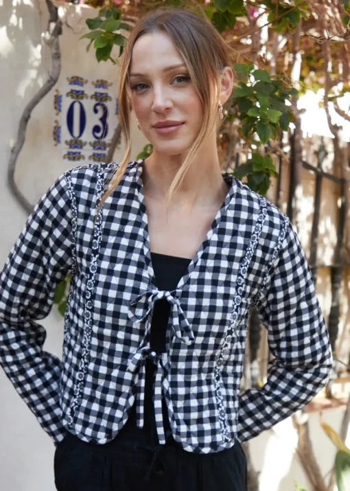 Threadbare Black Floral Tie Front Reversible Quilted Jacket