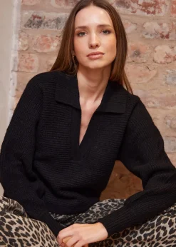 Threadbare Black Trophy Neck Knitted Jumper