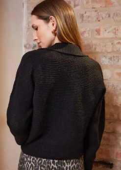 Threadbare Black Trophy Neck Knitted Jumper