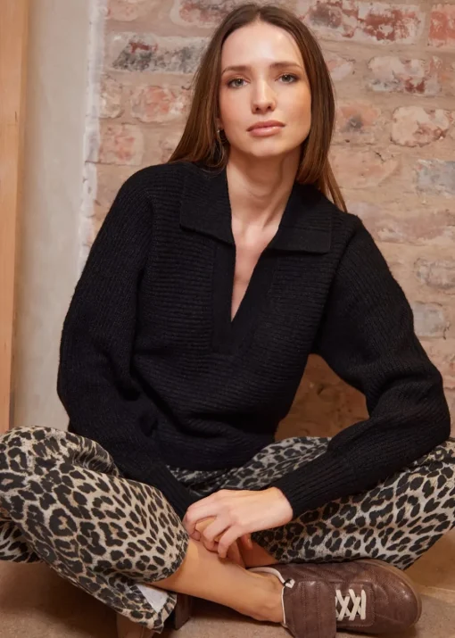 Threadbare Black Trophy Neck Knitted Jumper