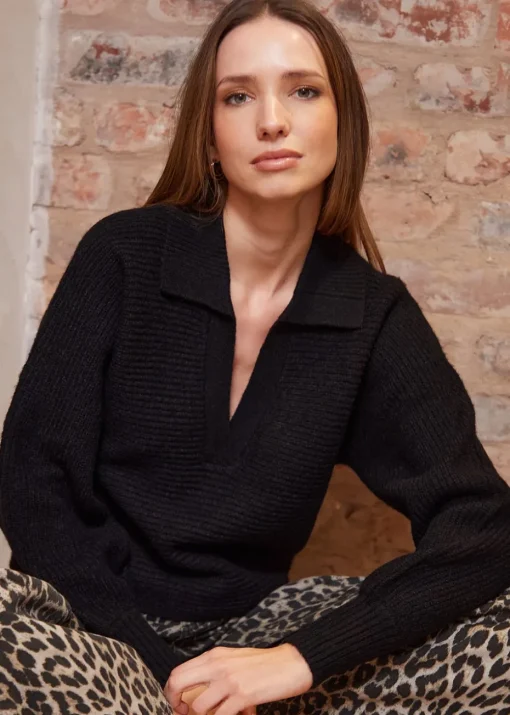 Threadbare Black Trophy Neck Knitted Jumper