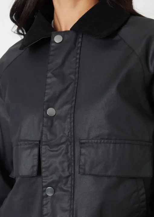 Threadbare Black Waxed Jacket with Concealed Hood