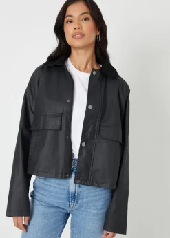 Threadbare Black Waxed Jacket with Concealed Hood