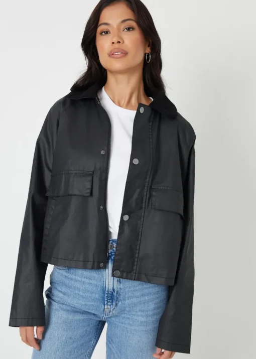Threadbare Black Waxed Jacket with Concealed Hood