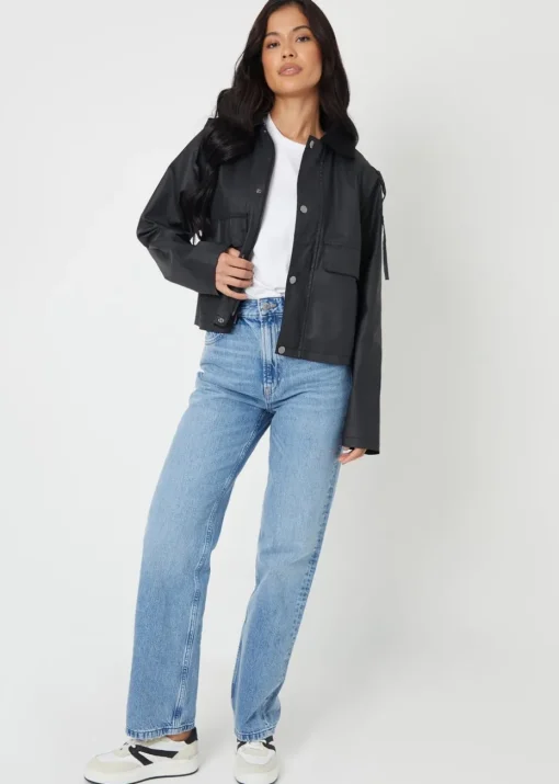 Threadbare Black Waxed Jacket with Concealed Hood