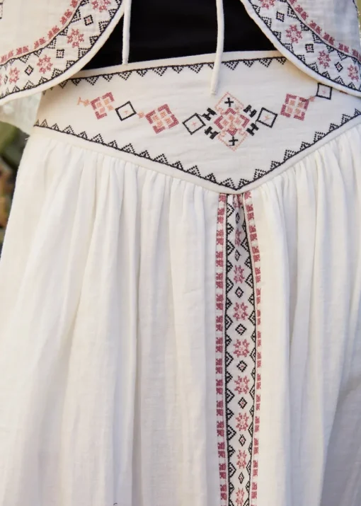 Threadbare Cream Embroidered Pull On Midi Skirt