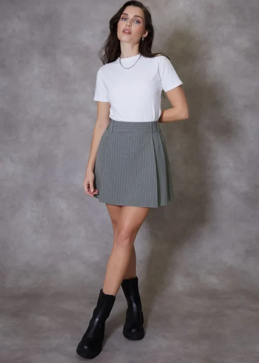 Threadbare Grey Pleated A-Line Mini Skirt