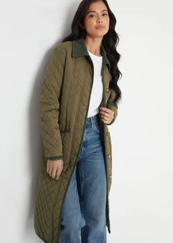 Threadbare Khaki Cord Collar Diamond Quilted Jacket