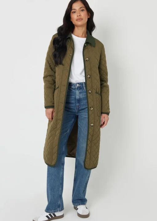Threadbare Khaki Cord Collar Diamond Quilted Jacket