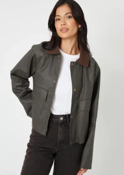Threadbare Khaki Waxed Jacket with Concealed Hood