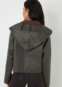 Threadbare Khaki Waxed Jacket with Concealed Hood