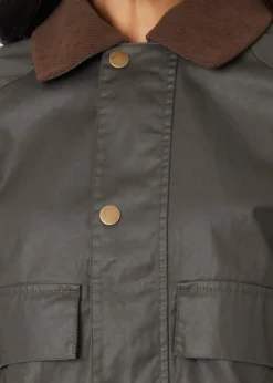 Threadbare Khaki Waxed Jacket with Concealed Hood