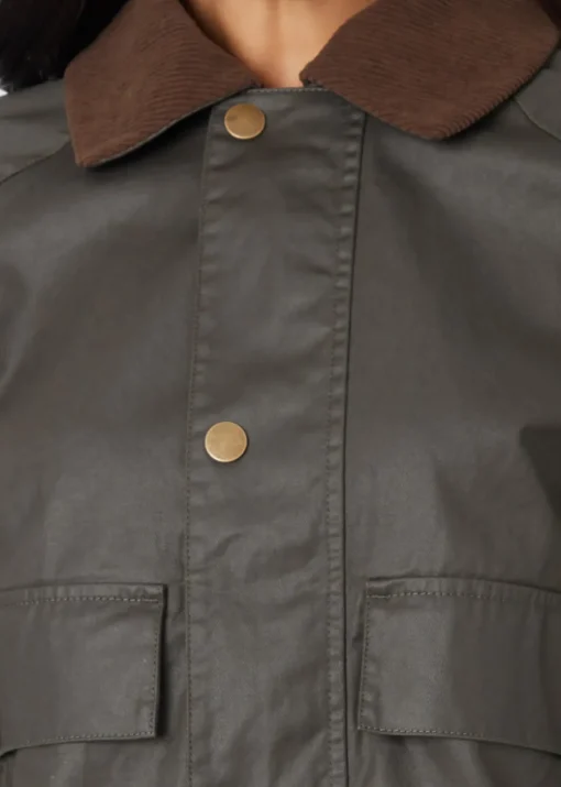 Threadbare Khaki Waxed Jacket with Concealed Hood