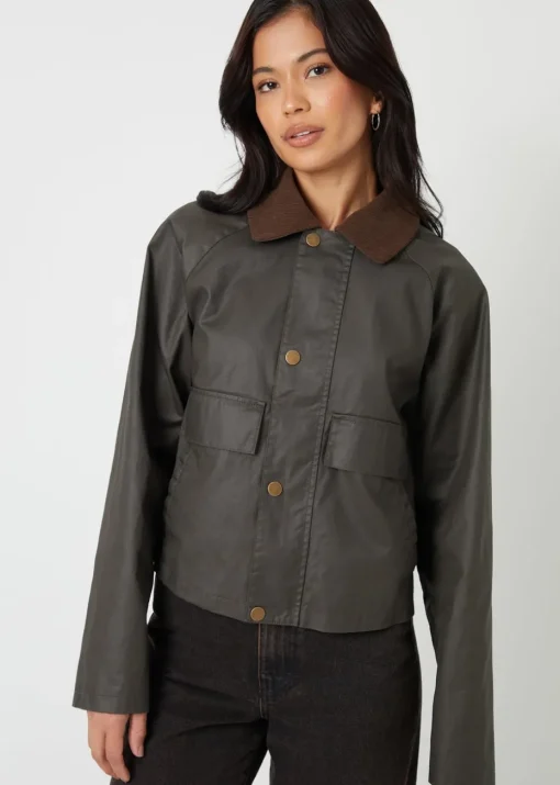 Threadbare Khaki Waxed Jacket with Concealed Hood