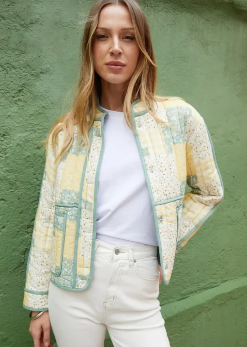 Threadbare Lemon Floral Patchwork Quilted Jacket