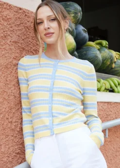 Threadbare Lemon Wool Blend Pointelle Knit Cardigan