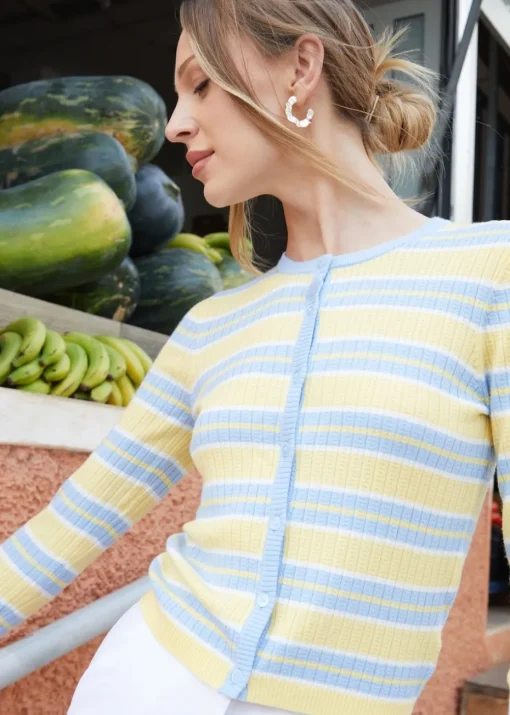 Threadbare Lemon Wool Blend Pointelle Knit Cardigan