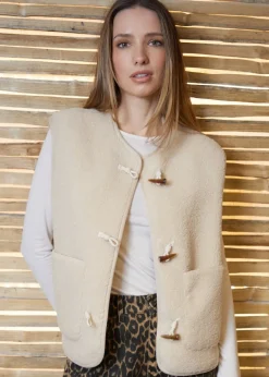 Threadbare Natural Toggle Fleece Borg Gilet