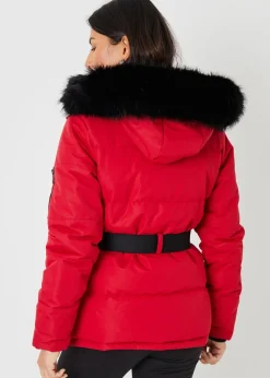 Threadbare Red Belted Padded Ski Jacket