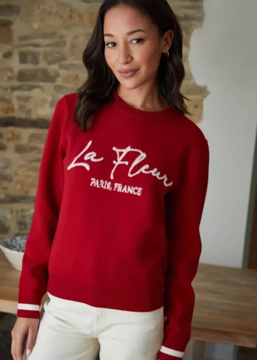 Threadbare Red Varsity Knitted Jumper