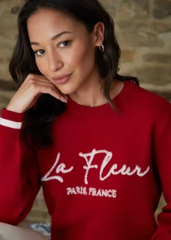 Threadbare Red Varsity Knitted Jumper
