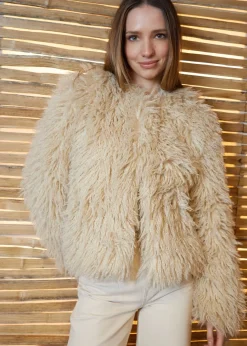 Threadbare Stone Mongolian Faux Fur Vintage Style Coat