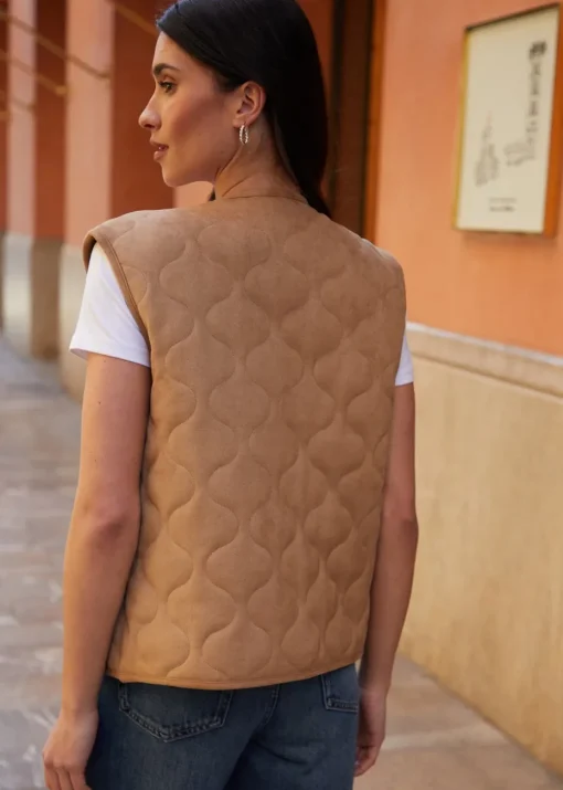 Threadbare Tan Onion Quilted Suedette Gilet