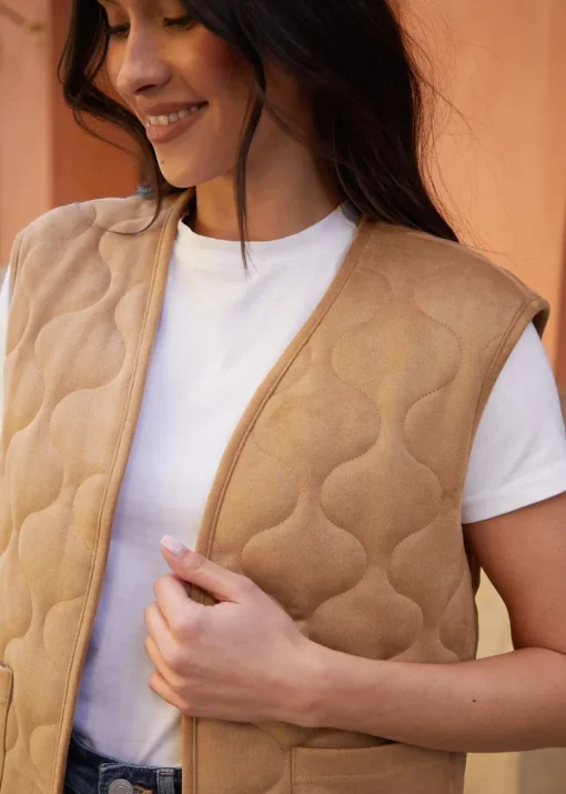Threadbare Tan Onion Quilted Suedette Gilet