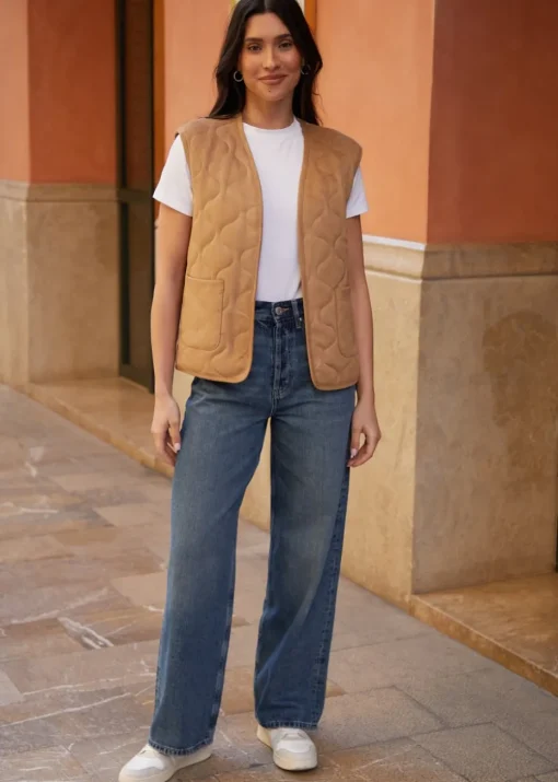 Threadbare Tan Onion Quilted Suedette Gilet