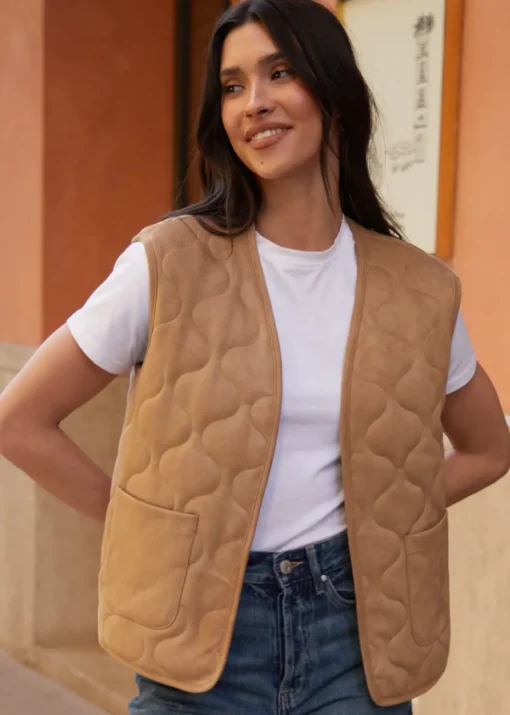 Threadbare Tan Onion Quilted Suedette Gilet