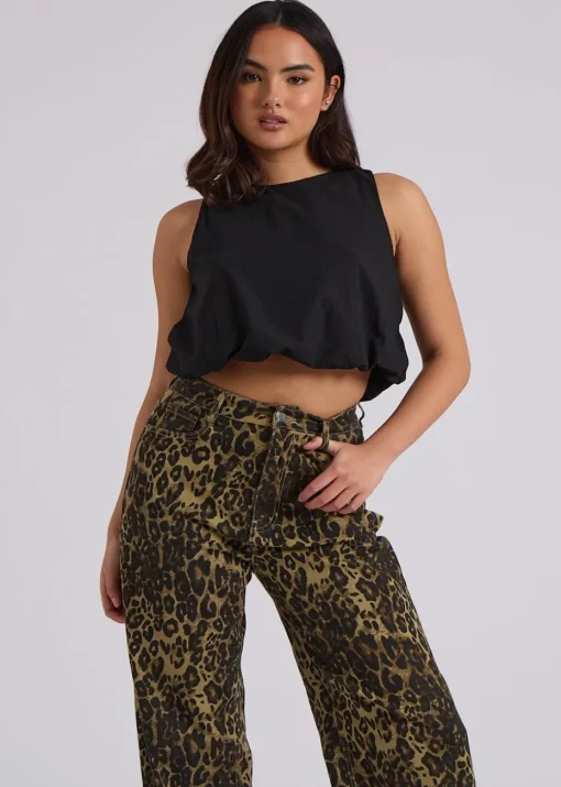 Urban Bliss Black Open Back Bubble Hem Top
