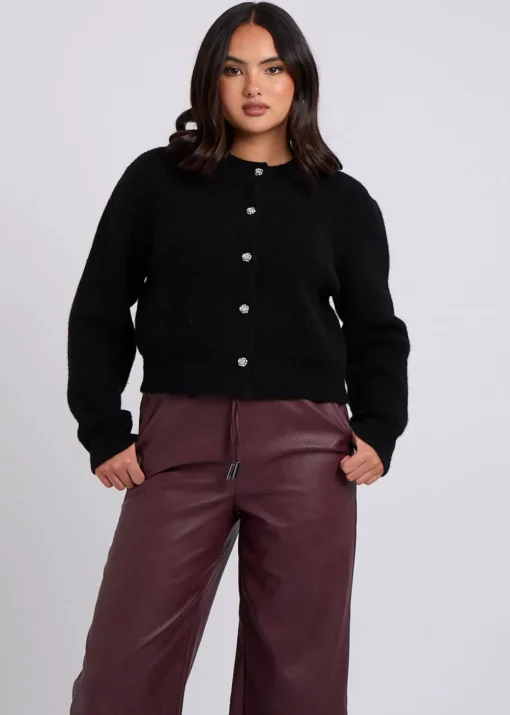 Urban Bliss Burgundy PU Wide Leg Elasticated Trouser