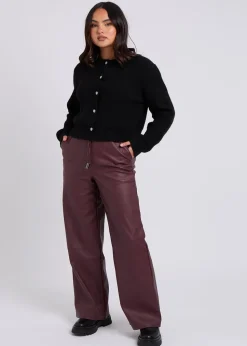 Urban Bliss Burgundy PU Wide Leg Elasticated Trouser