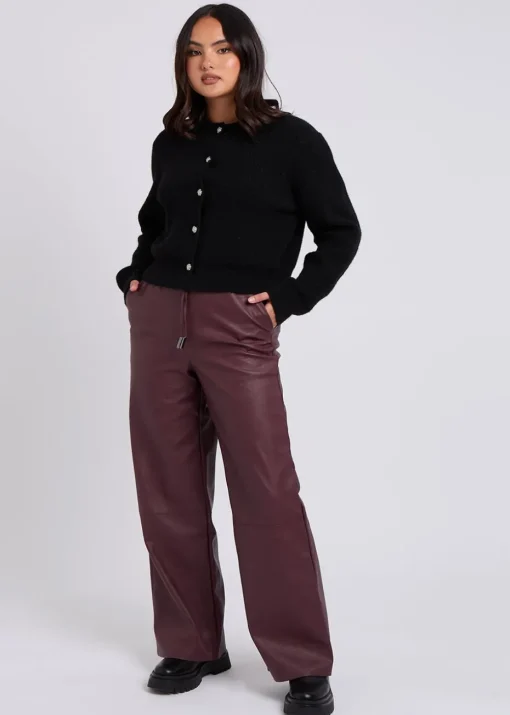 Urban Bliss Burgundy PU Wide Leg Elasticated Trouser