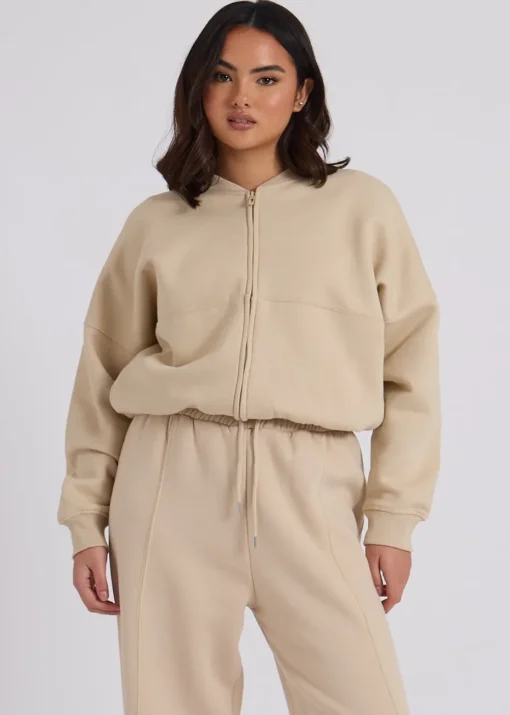 Urban Bliss Cream Bomber & Wide Leg Jogger Set