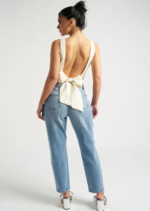 Urban Bliss Cream Satin Tie Back Top