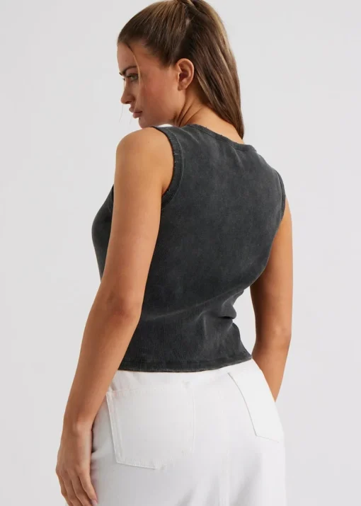 Urban Bliss Grey Washed Ribbed Racer Vest