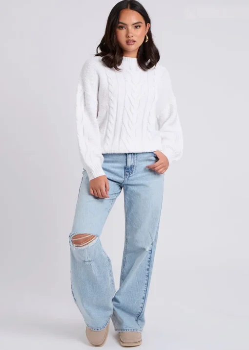 Urban Bliss White Cable & Textured Crew Jumper