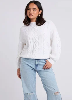 Urban Bliss White Cable & Textured Crew Jumper