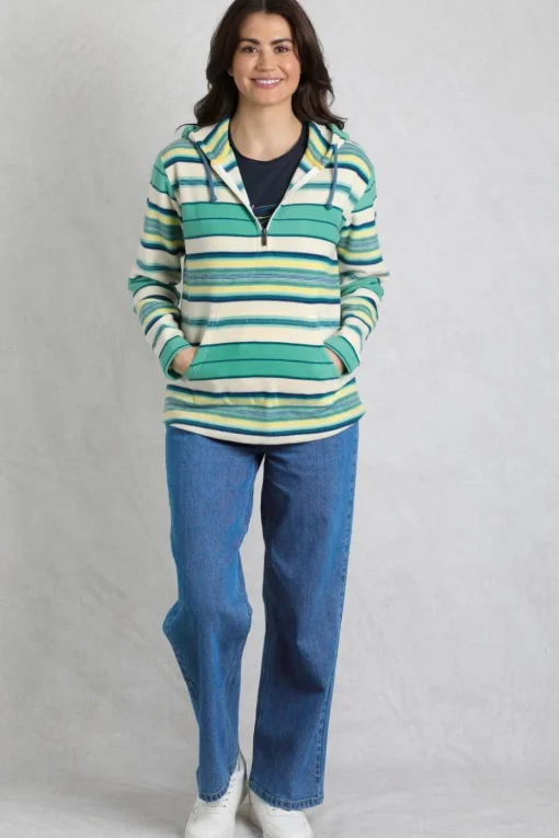 Weird Fish Aqua Lana 1/4 Zip Stripe Microfleece Hoodie