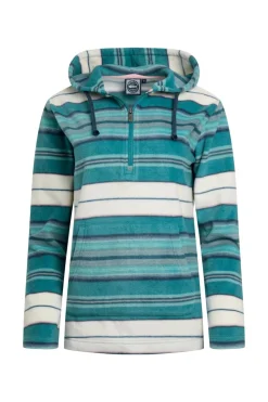 Weird Fish Blue Lana 1/4 Zip Stripe Microfleece Hoodie