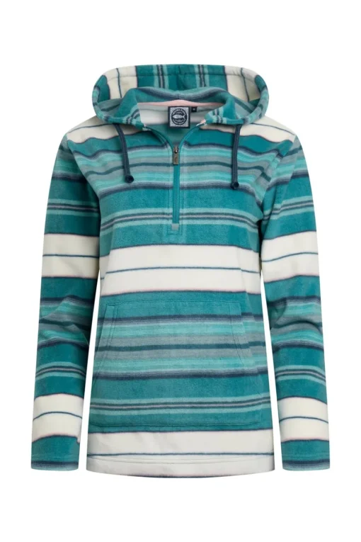 Weird Fish Blue Lana 1/4 Zip Stripe Microfleece Hoodie
