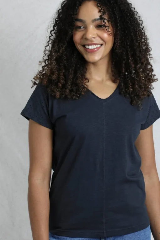 Weird Fish Navy Pernille Cutaway T-Shirt