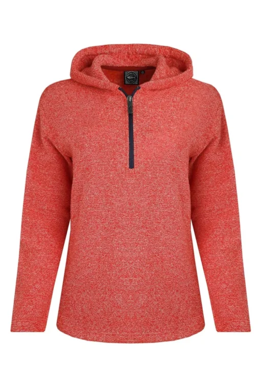 Weird Fish Red Alisa 1/4 Zip Snow Marl Fleece Hoodie