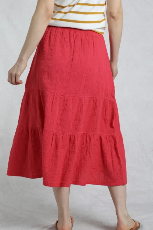Weird Fish Red Lathika Tiered Midi Skirt