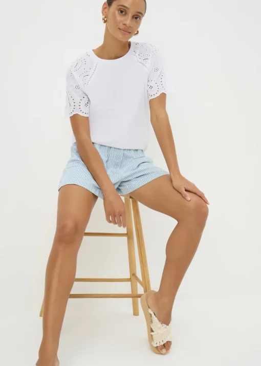 White Broderie Anglaise Raglan Sleeve T-Shirt
