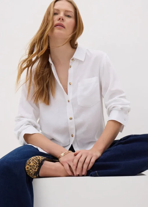 White Linen Blend Shirt