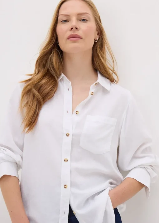 White Linen Blend Shirt